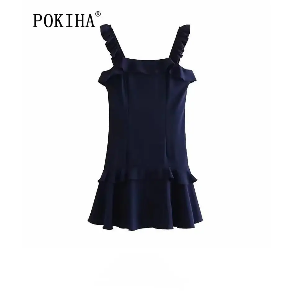 

Pokiha модное женское повседневное однотонное платье с оборками по краям на бретельках без рукавов облегающее шикарное женское платье на молнии Vestidos