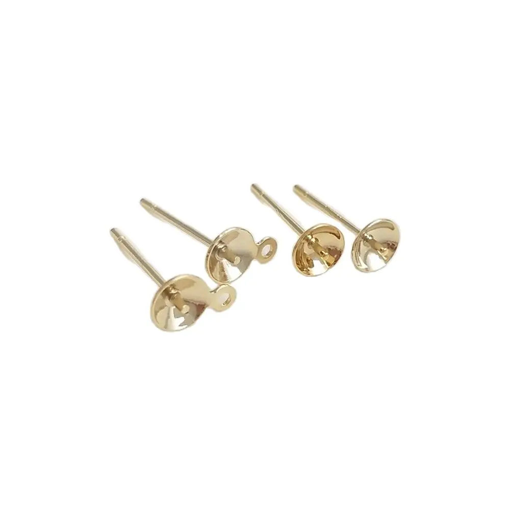 

S925 Silver plated 14K light gold half hole bead support earpin stick pearl earpin diy color preservation earpiece material