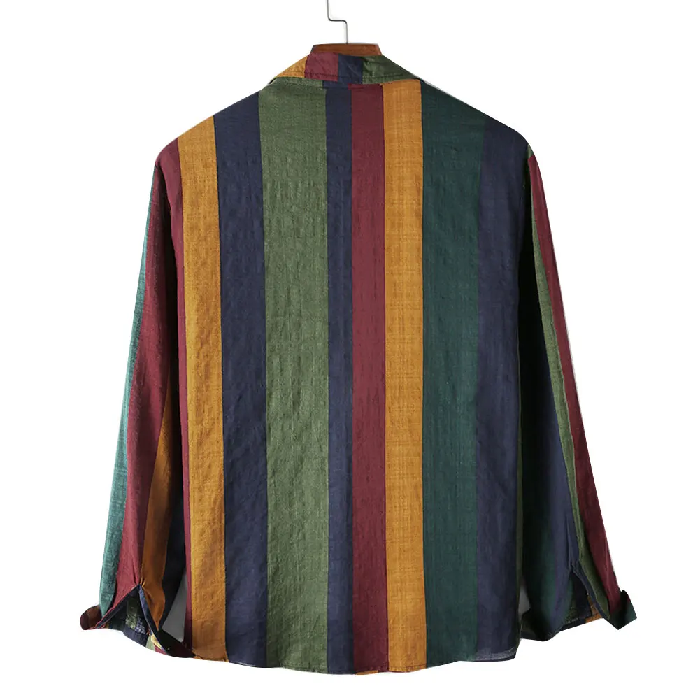 Рубашка мужская хлопковая в полоску винтажная блузка с длинным рукавом дышащая