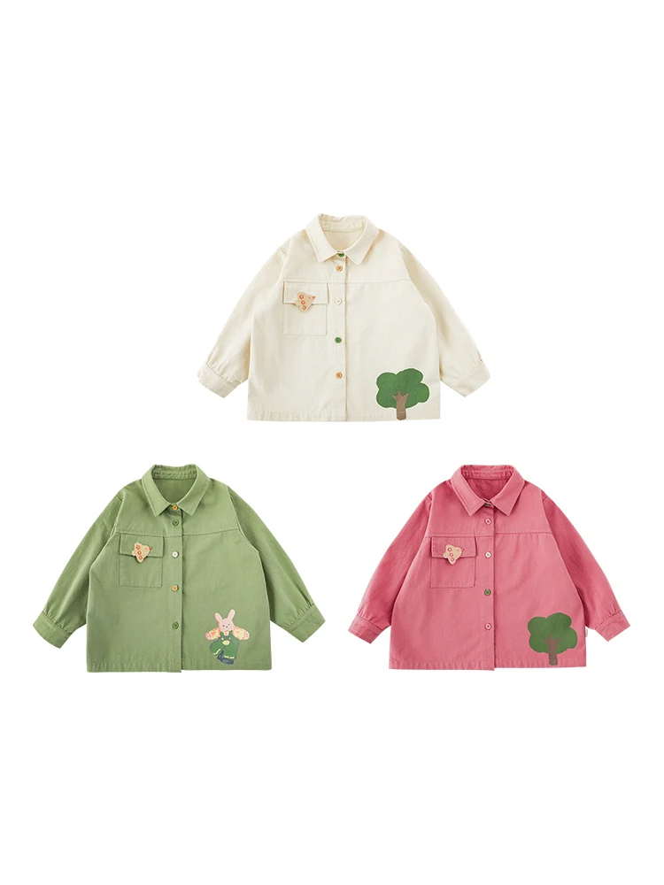 Женская простая рубашка с отворотом и мультяшным принтом вышивкой милая