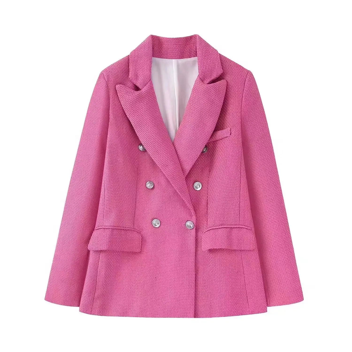 

SuperAen European and American Style Women's New 2022 Office Lady Double Row Button Decoration Pink Blazer for Women
