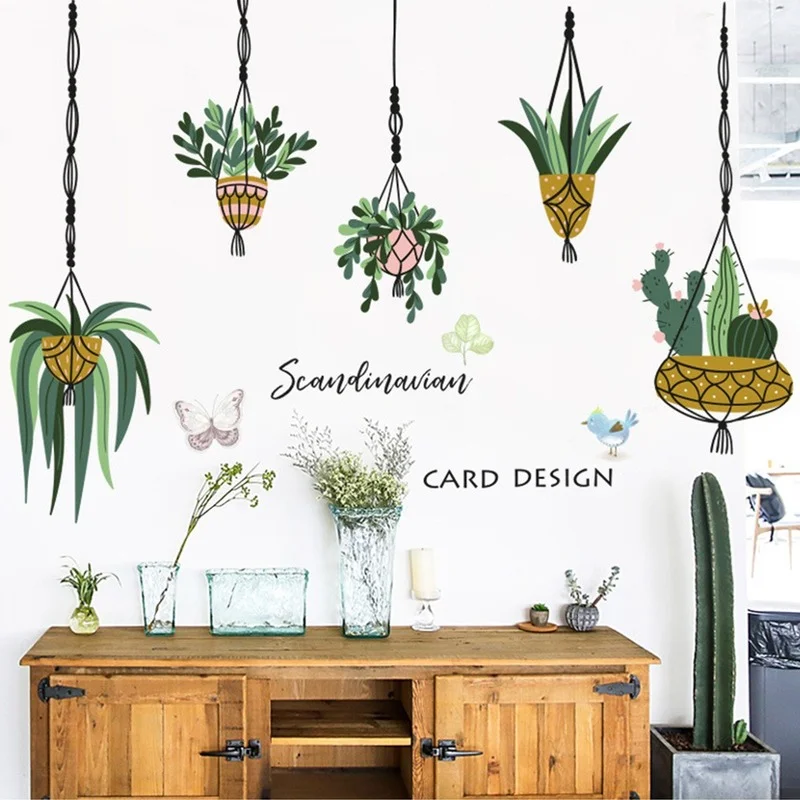 

New Nordic Flower Pot Hanging Basket Plant Potted Butterfly PVC Wall Sticker Living Room Bedroom Decoration Painting Home Decor