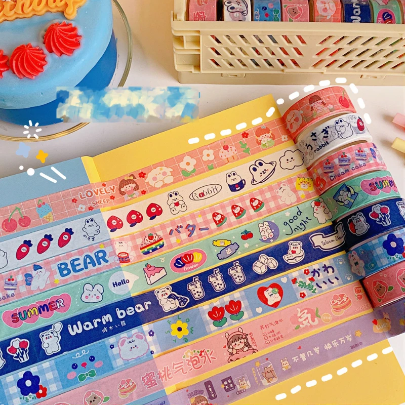 

Korean Version of Ins Cute Bear Hand Account and Paper Tape Soft Cute Girl Rabbit Diy Handmade Collage Material Stickers