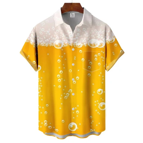 Summer Shirts Vintage Hip-hop Hawaiian Beer 3d Printed Shirts Men Women Fashion Shirt Beach Short Sleeve Men's Blouse Vocation