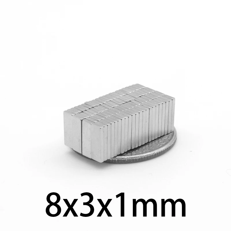 

20/50/100/200/500/1000PCS 8x3x1 Thin Small Quadrate Magnets N35 8*3*1 Permanent NdFeB Magnet 8x3x1mm Strong Powerful Magnets