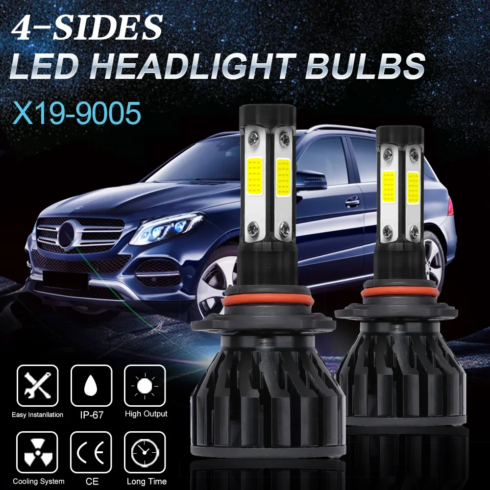

X19 6000K 9005 HB3 LED Headlight Bulbs 44w H4 H7 H11 H13 LED Car Headlights 4 Side Lights 5202 9007 HB3 9006 COB Bulb Fog Light