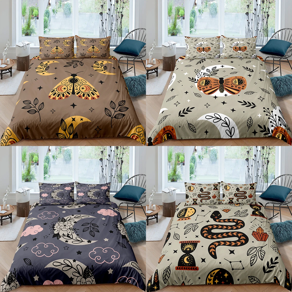 

Home Textiles Luxury 3D Bohemian Moth Duvet Cover Set Pillowcase Moon Bedding Set Queen and King Size Comforter Bedding Set