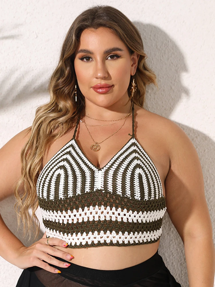 

Вязанные крючком накидки, топы, женские повязки, вязанные полые майки, летние новые модные лоскутные сексуальные топы с открытой спиной, куп...