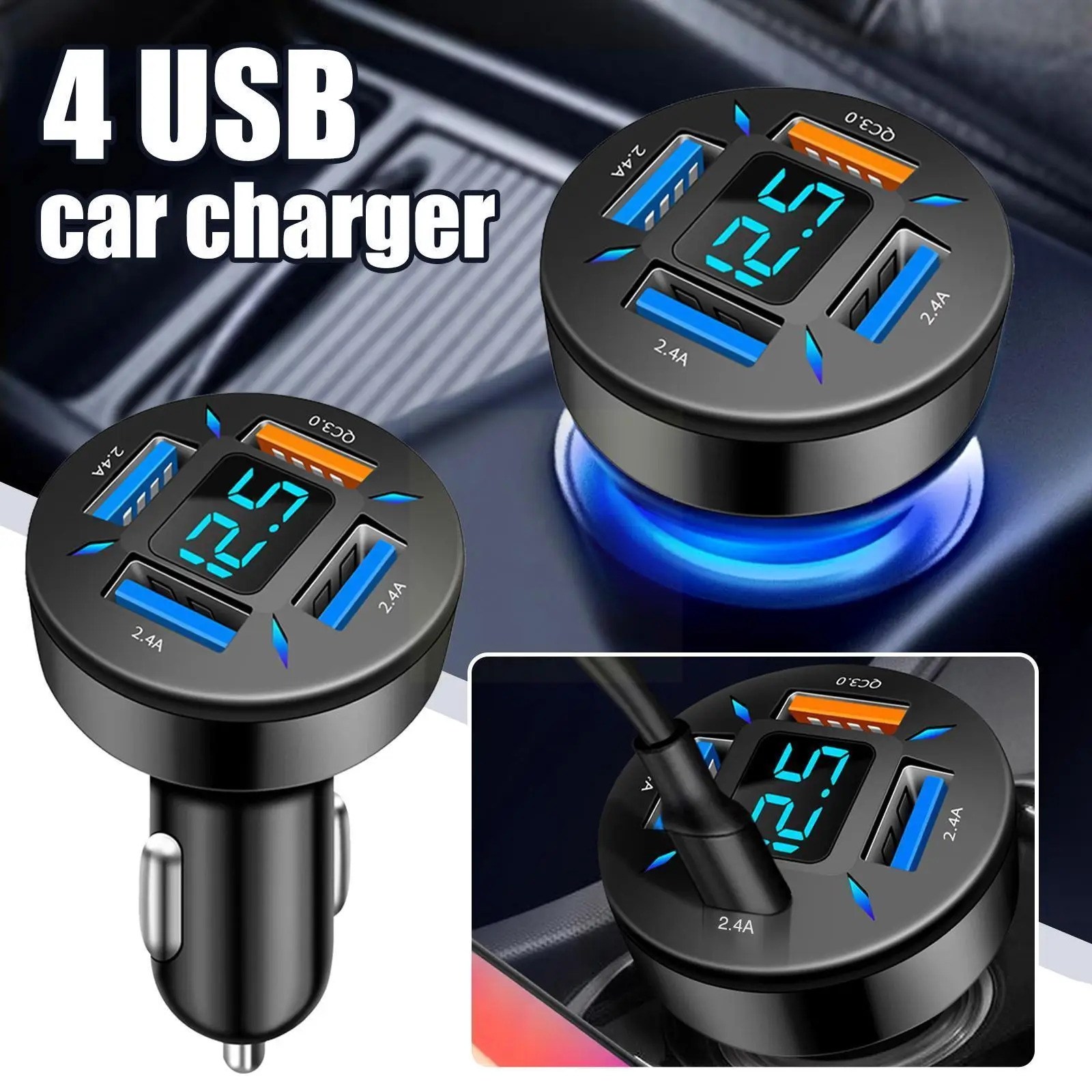 

Car Fast Charger For Cigarette Lighter 4 Port Usb Charging Digital Display Quick Phone Charge Adapter For Hua S0o4