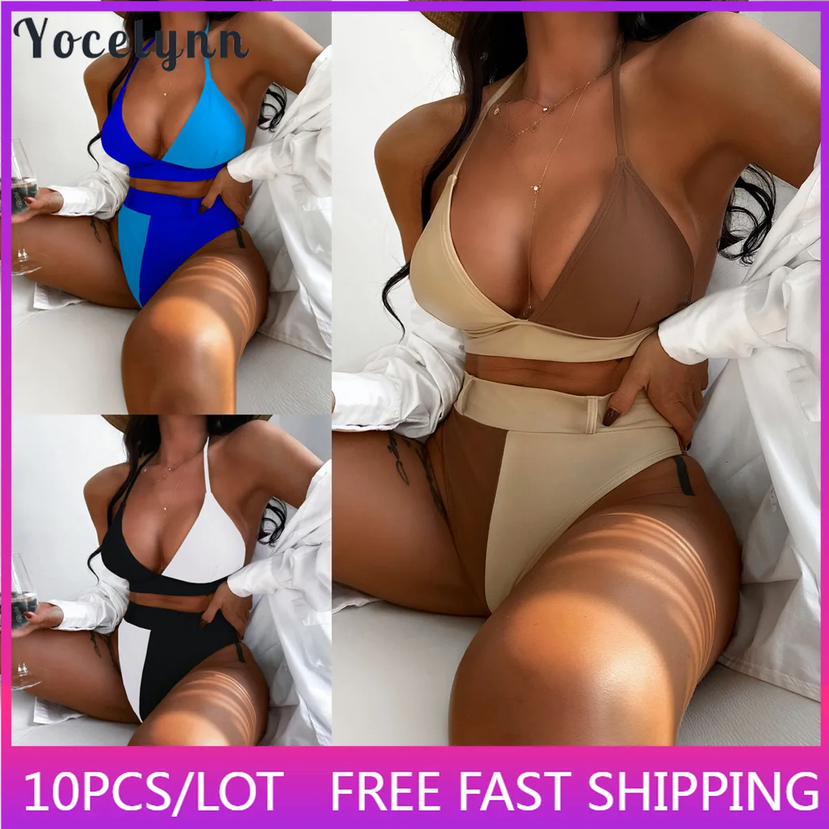 

10PCS Wholesale Items Sexy Swimsuits Women Summer 2022 Patchwork Color Bikini Sets 2 Pieces Set Beachwear Bathing Suit Women