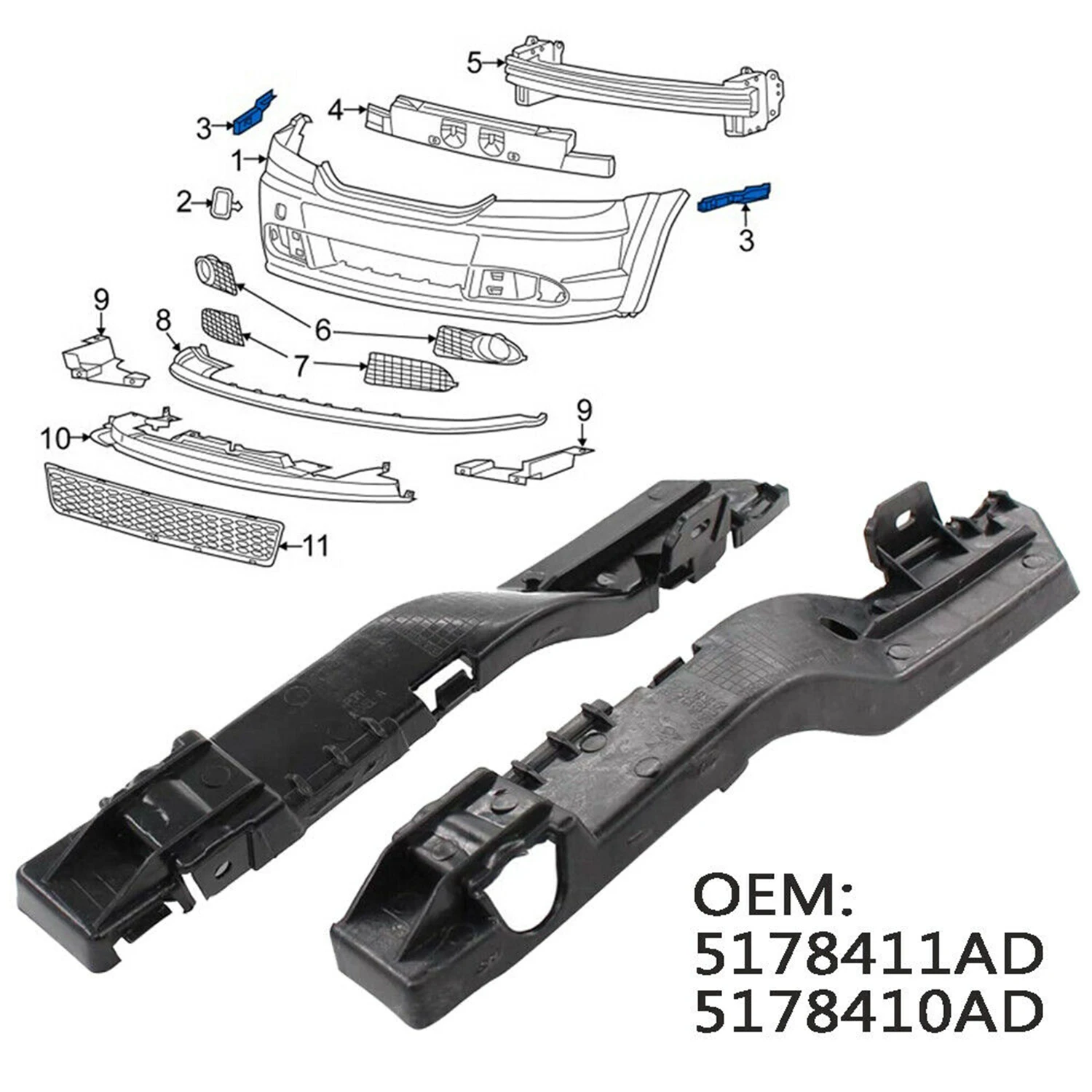 

2Pcs 5178410AD 5178411AD Car Front Bumper Bracket Support Left Right Side Auto Bumper Brackets Fit for Dodge Journey 2009-2017