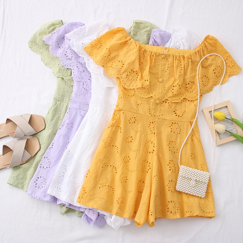 

2022 summer new temperament versatile off-the-shoulder one-word collar ruffled high-waist tube top jumpsuit wide-leg pants women