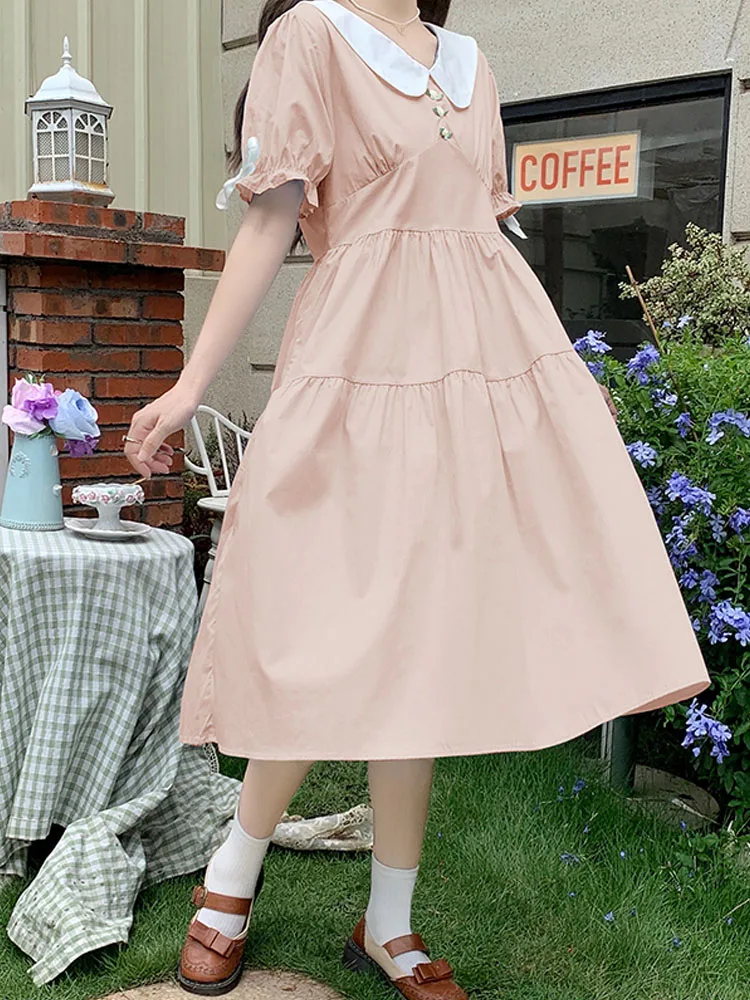 Женское платье средней длины с цветочным принтом голубое или розовое тонкое