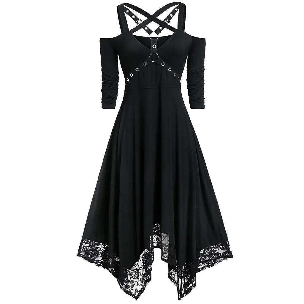 

Punk Grunge Sexy Vintage Corset Dress Women Cosplay Gothic Lace Patchwork Harajuku Aesthetic Asymmetric Party A Line Dress