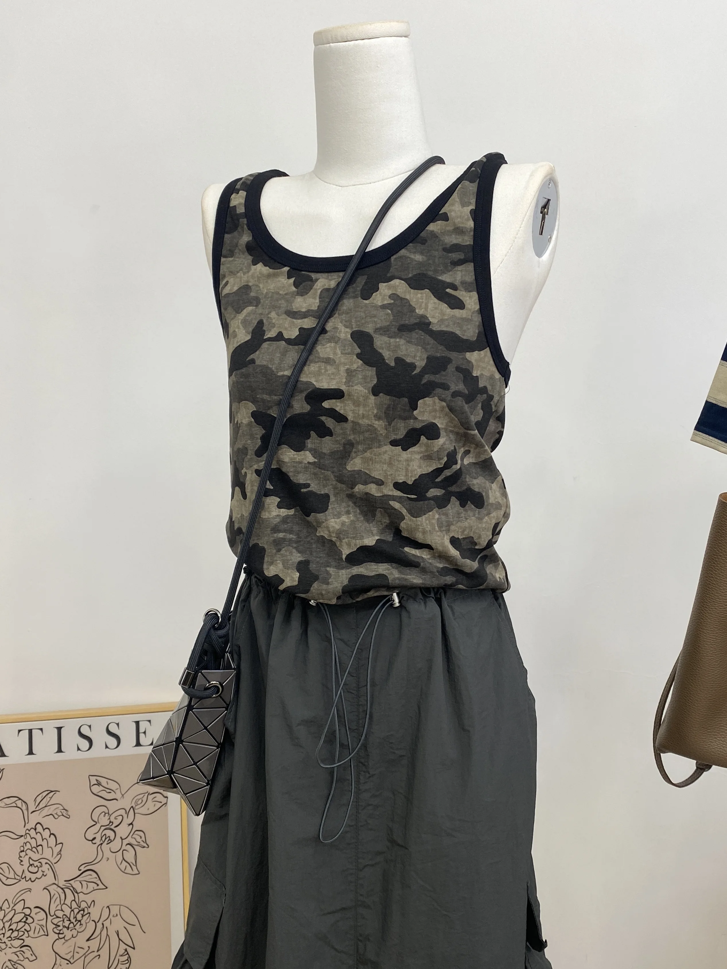 Модный Камуфляжный жилет в корейском уличном стиле Облегающая рубашка на