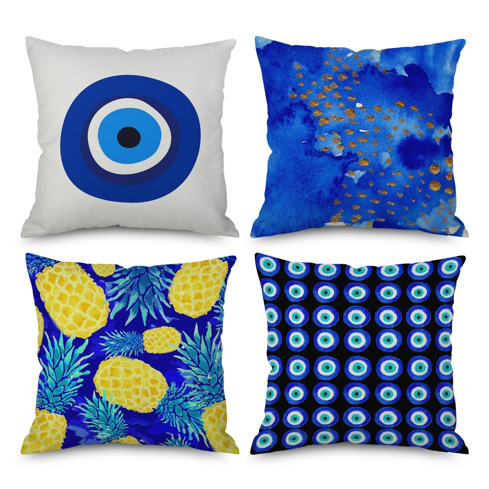 

Mandala Pillowcase Cotton Cushions Covers Blue Geometric Decorative Throw Pillows Cases For Home Car 45X45cm