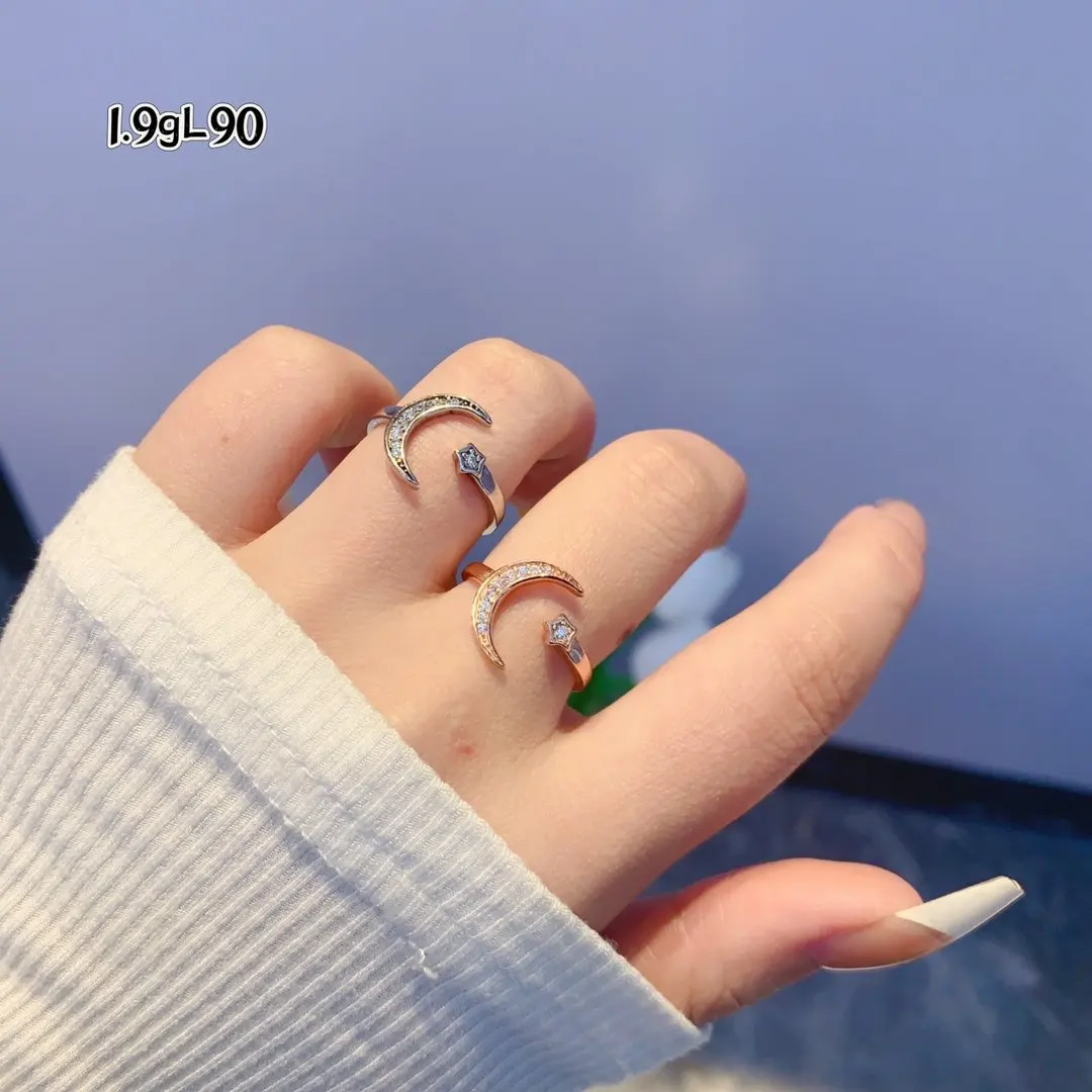 

Opening Moon Star Ring Female Japanese and Korean Chaozhou People Simple Personality Index Finger Ring Plated with s925 Silver