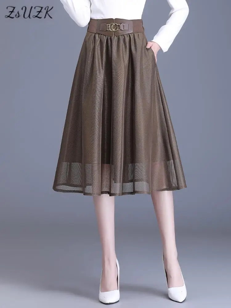 

Юбка-миди Женская трапециевидная с высокой талией и поясом на резинке