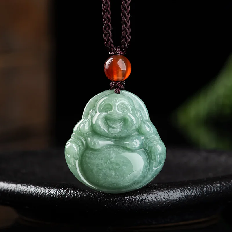 

Burmese Jade Maitreya Pendant Man Green Gift Fashion Jadeite Gemstones Gemstone Amulet Real Jewelry Necklace Emerald Natural