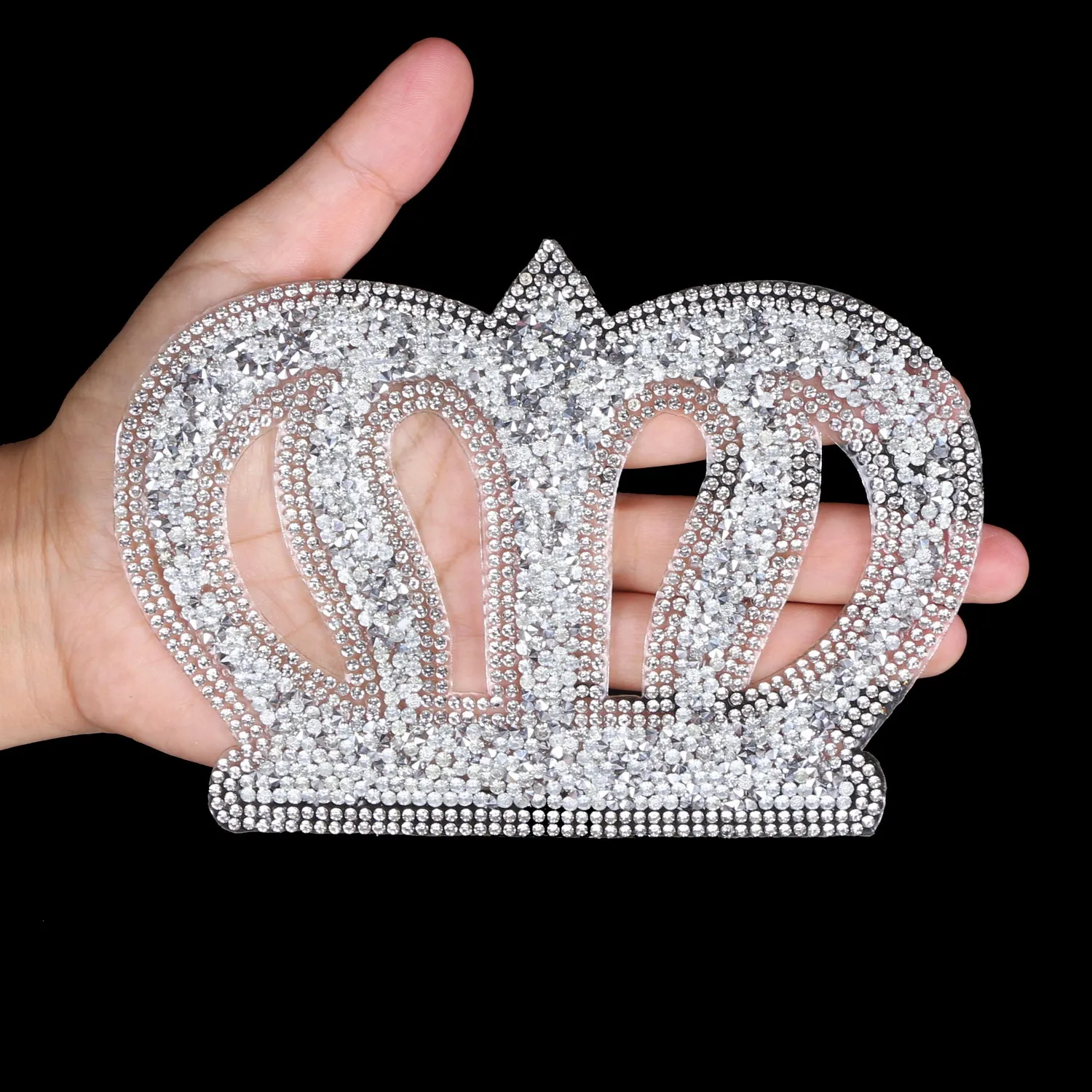 

large size silver crystal CROWN design patches hotfix iron patch