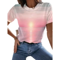 new 3d printing short sleeved t shirt womens 2022 summer fashion top european and american trends seascape sunset