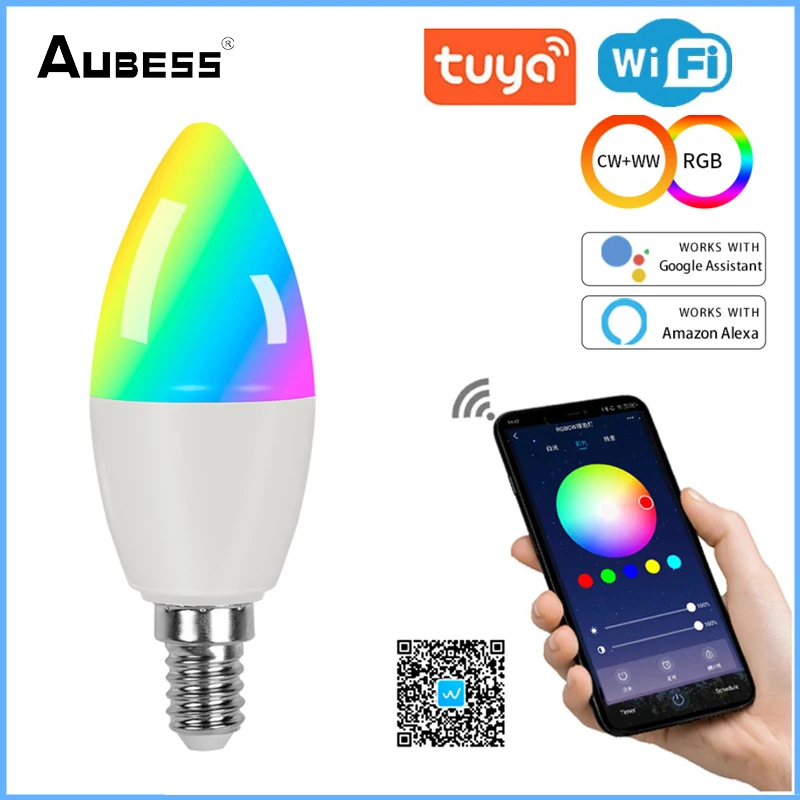

Умсветильник лампа Aubess с Wi-Fi, E14, RGB, CW, WW, 5 Вт