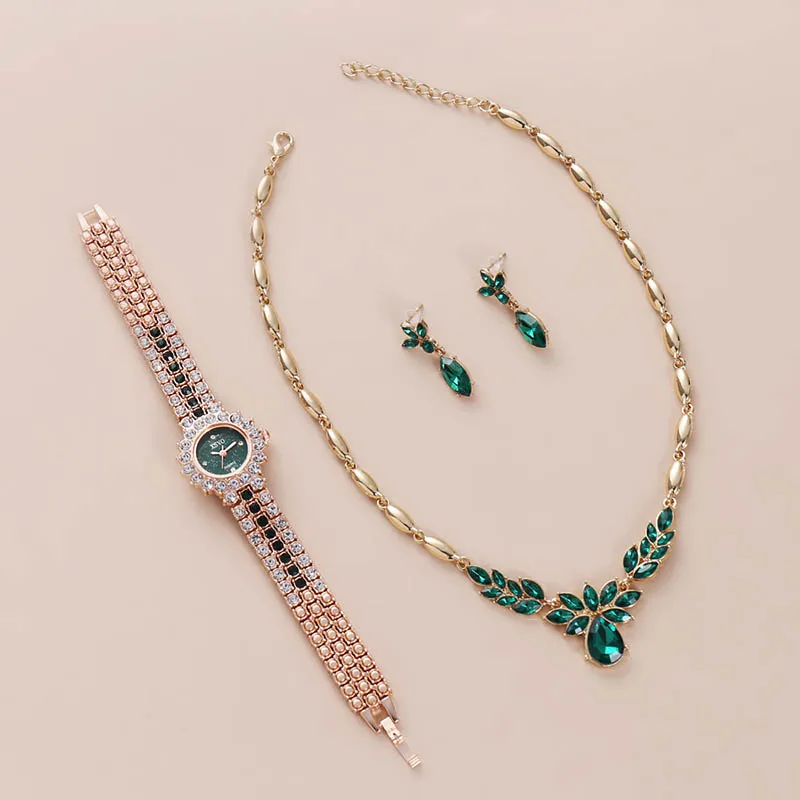 Creative and Exquisite Emerald Small Starry Sky Women's Quartz Watch Necklace Set as a Fashion Gift for Girlfriend