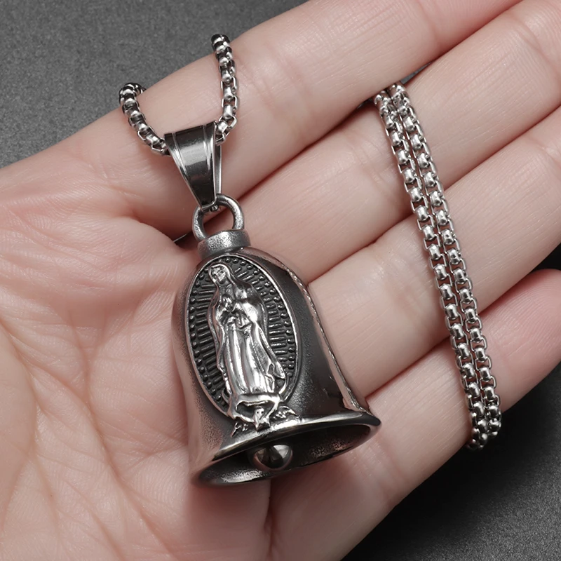 

Classic souvenir fashion French Notre Dame bell pattern bell pendant necklace men and women metal amulet prayer jewelry gift