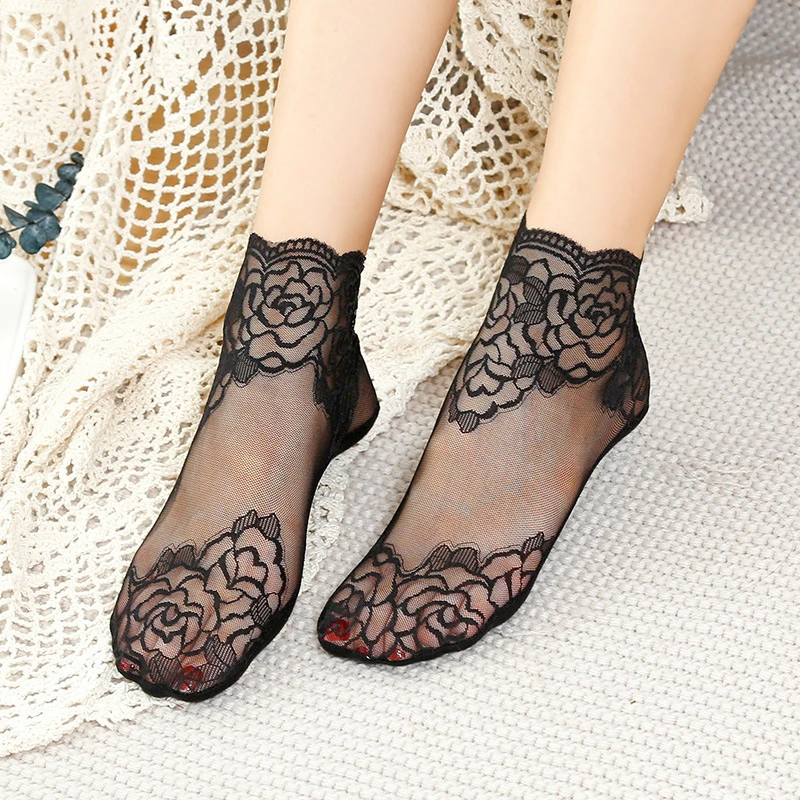 

High Quality Fashion Vintag Cotton Women Lace Sock Transparent Summer Floral Lady Girl Thin Short Socks For Women Dropshipping