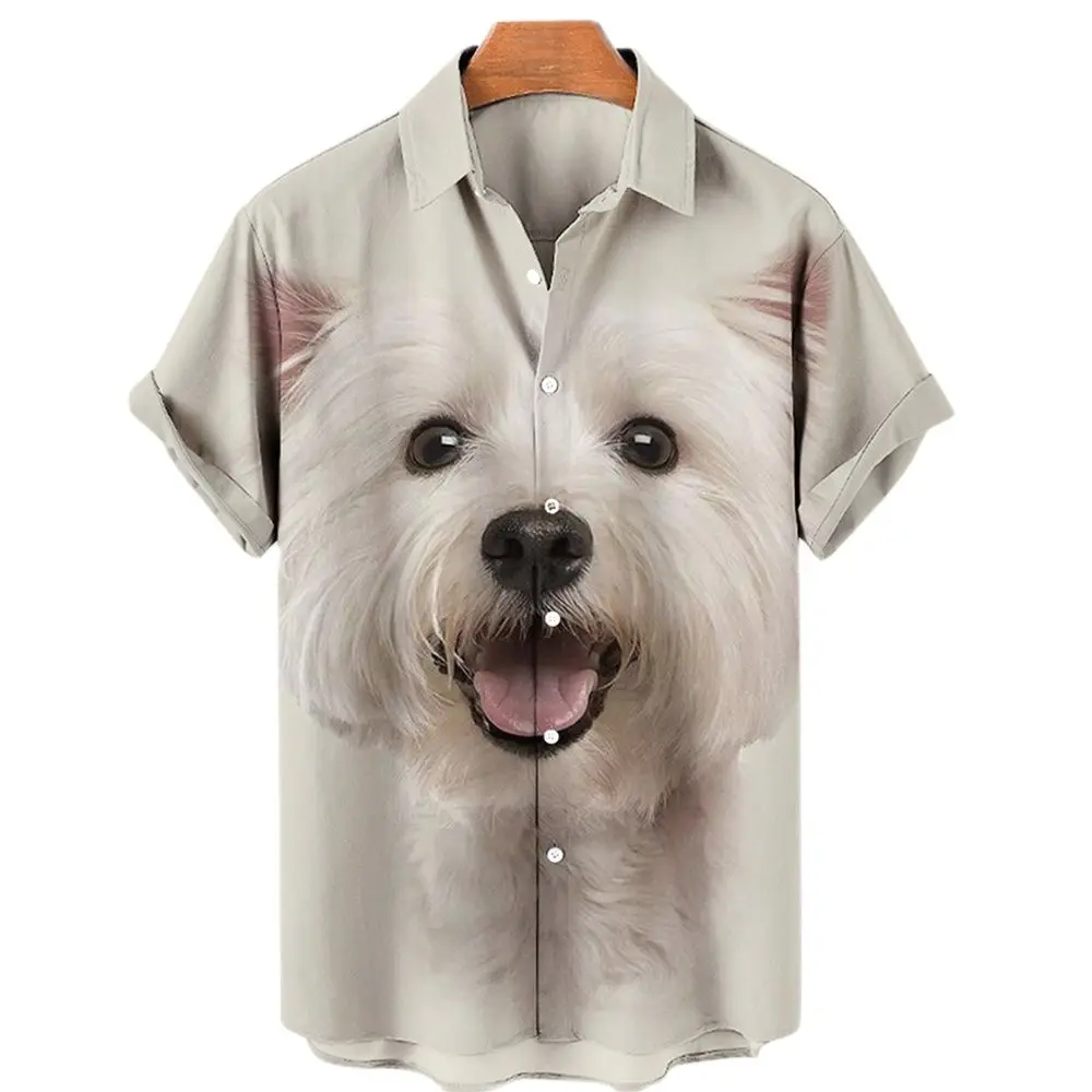 Unisex Hd Micro-elastic Shirt For Men Tshirt 3d Printing Summer Casual Shirts Cute Animal Puppy Dog 2022 Hawaiian Shirts