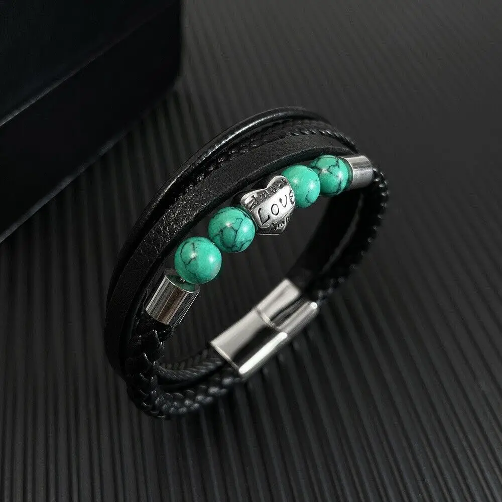 SAIYE голубой бирюзовый браслет из нержавеющей стали в форме сердца уникальный