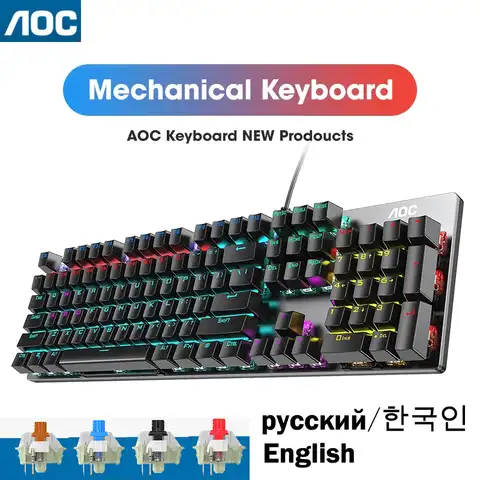 Механическая клавиатура AOC GK410 с металлической панелью, 104 клавиш, RGB-подсветильник ка, фотооси, Киберспорт, полноразмерная игровая компьютер...