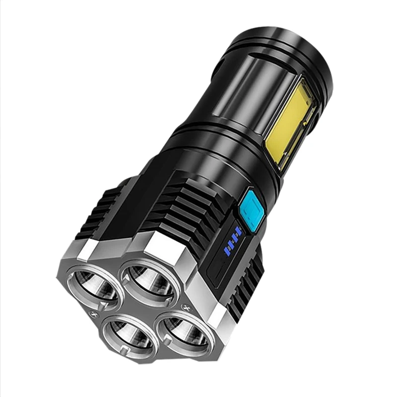 

Promotion! 4-Core Flashlight Super Bright Rechargeable Flashlight Multi LED Long-Range Spotlight COB Light For Outdoor Fishing