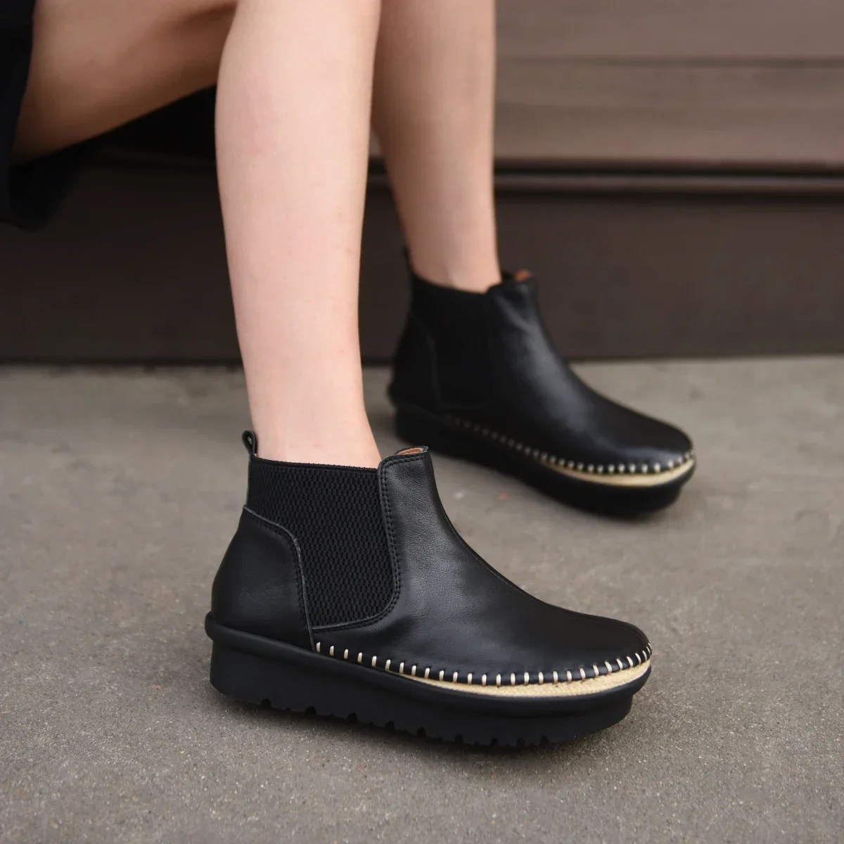 Artmu оригинальные женские ботинки челси на толстом каблуке из натуральной кожи