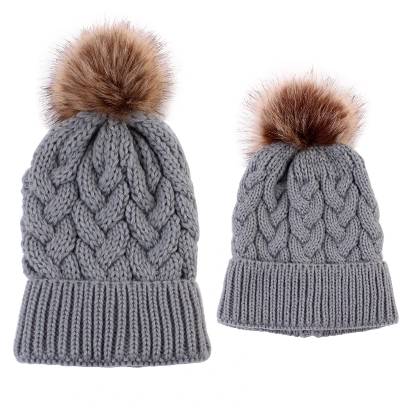 

2Pcs Mother Kid Baby Child Hats Warm Winter Knit Beanie Cute Winter Mom Baby Hats Crochet Hats