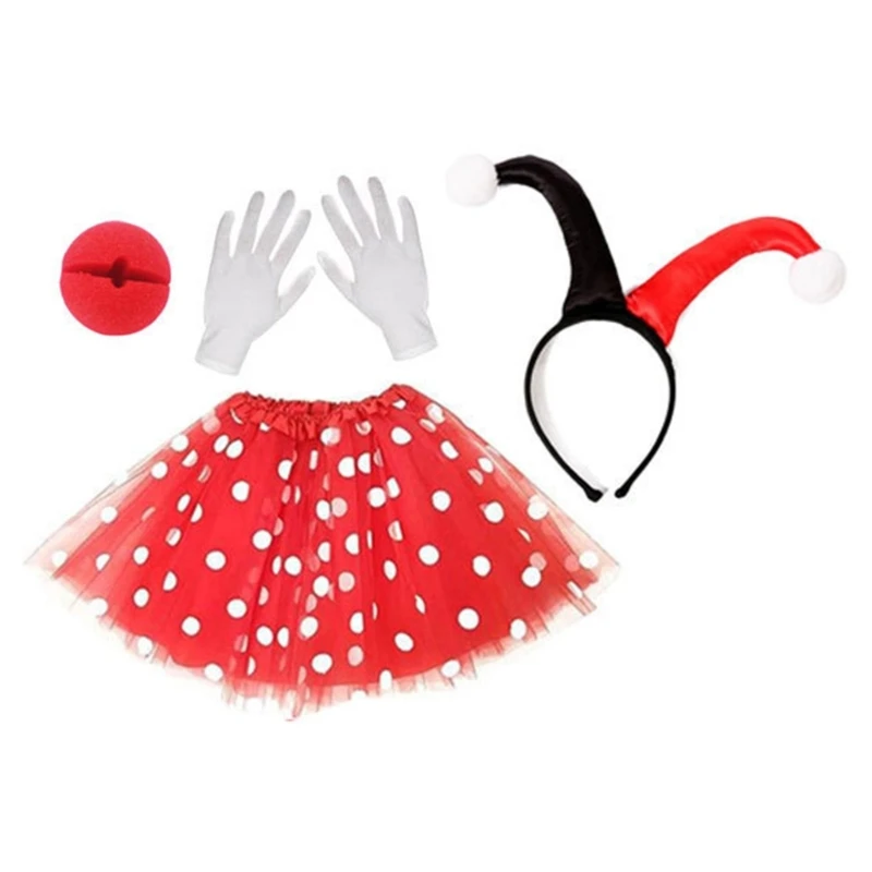 Клоунская шляпа повязка на голову клоунский нос клоунская юбка и перчатки для