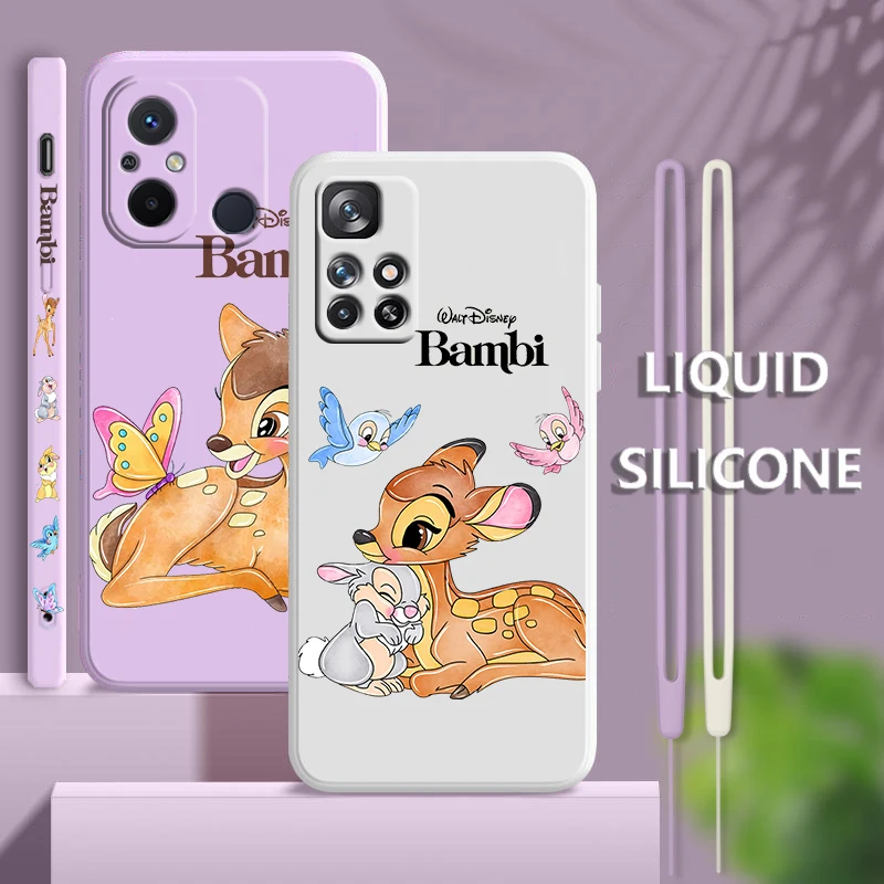 

Cartoon Bambi Cute For Xiaomi Redmi 12C 11 Prime A1 10 10X 9 9A 9T 9AT 8 8A 7 Pro 4G 5G Liquid Left Rope Phone Case Coque Capa