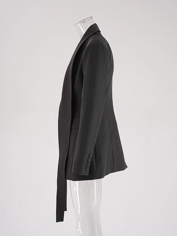 DEAT модный женский ангола красный пиджак с лентой однобортный длинными рукавами и