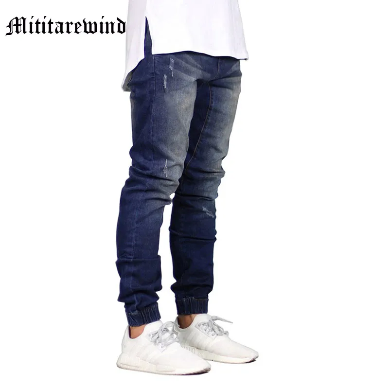 

High Street Vintage Ripped Slim Pencil Men Pants Y2k Hip Hop Stretch Denim Distressed Jeans Casual Design Jogger Male Trousers