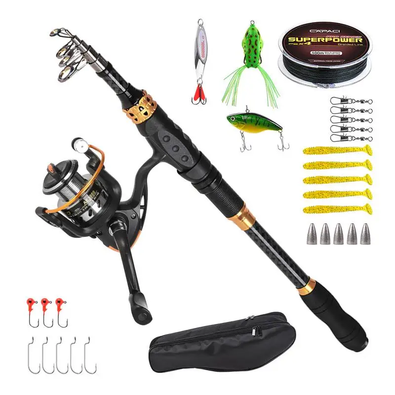 

Fishing Rod Reel Combos Carbon Fiber Telescopic Fishing Pole With Reel Combo Compact Travel Fishing Pole With Carrier Bag For