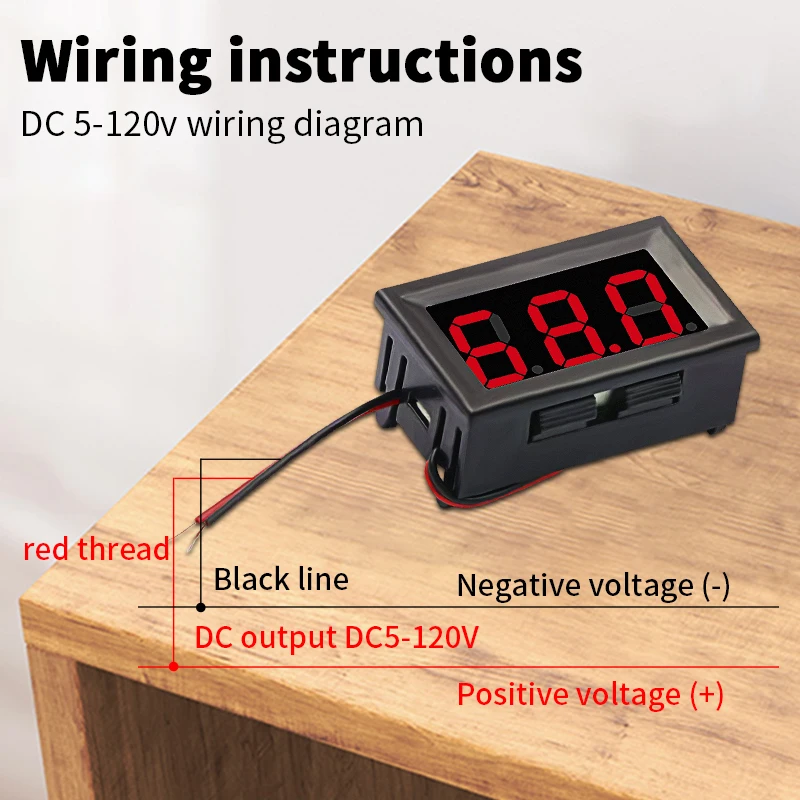 1PCS 2 Wires DC 4.5V-30V 5V-120V 0.56" LED Digital Voltmeter Voltage Panel Meter Red/Blue/Green Car Motorcycle Display - купить по