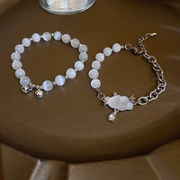 niche design frosted cloud beaded bracelet titanium steel chain spliced opal crystal bracelet natural stone bracelet
