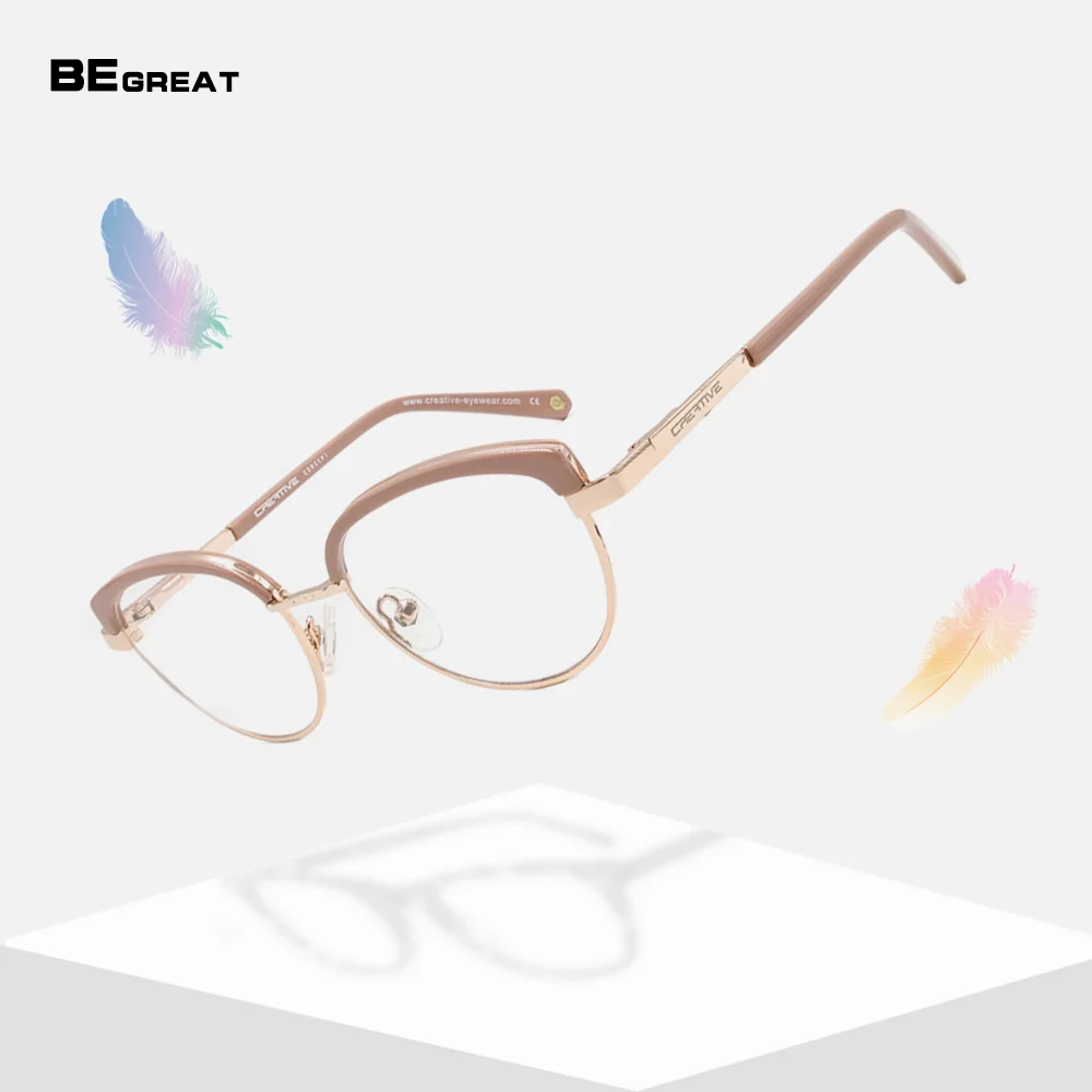 

BEGREAT Classic Optical Glasses Frame Oversized Cat Eye Women Spectacles Shelf Metal Multicolored Eyeglasses очки для компь очки