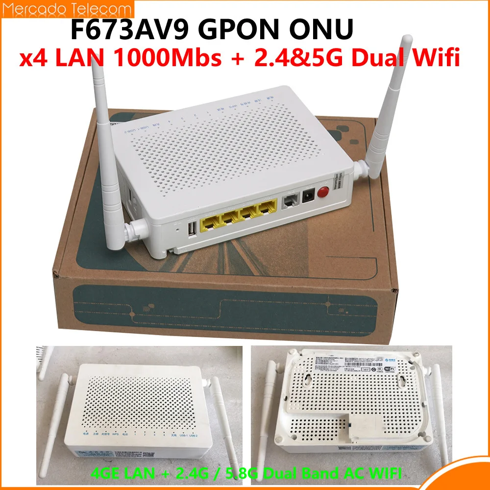 F673AV9 Second-hand Dual band 4GE +1tel+2usb 5G WIFI ONU Gpon Fiber modem FTTH F673av9a ONT English Firmware Terminal