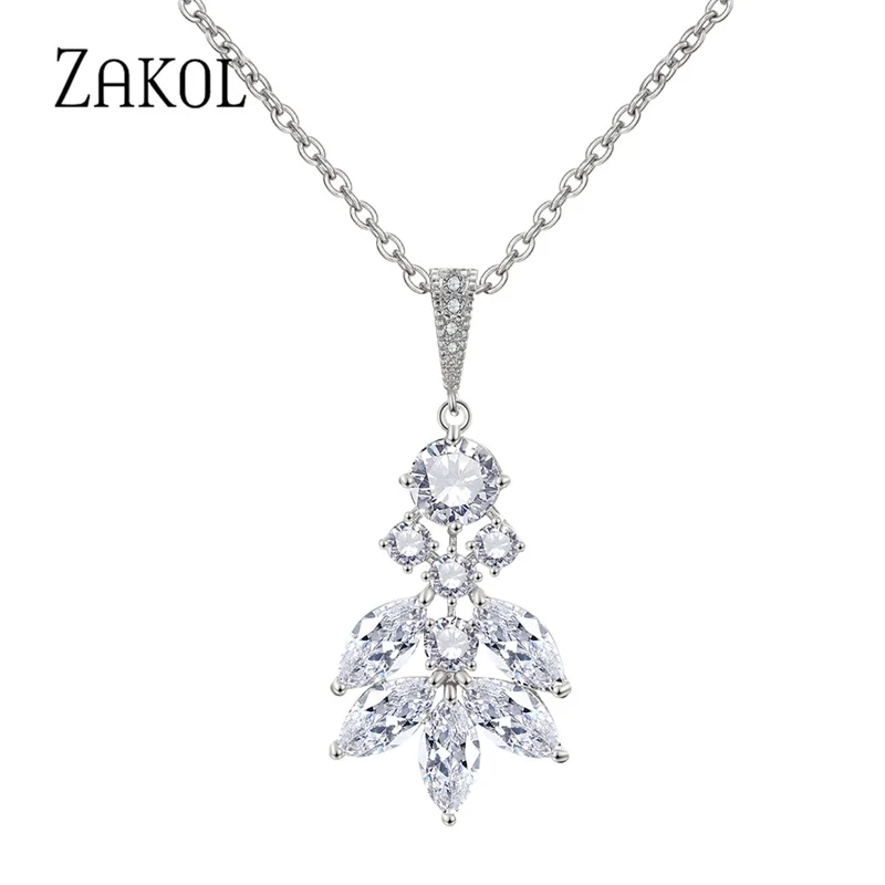 ZAKOL Fashion AAA Cubic Zirconia Leaf Chain Necklace Pendant for Women Crystal Wedding Dinner Party Custom Jewelry FSNP2089 | Украшения и