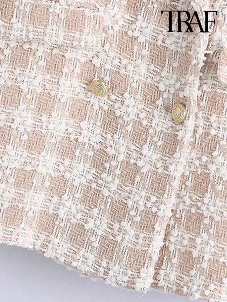 Пиджак женский твидовый двубортный с длинным рукавом и карманами | Женская