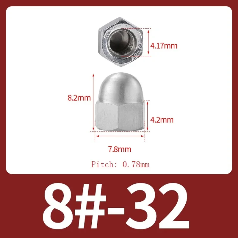 UNC Acorn Nuts 6. # -32 8 # -32 10 # -24 1/4-20 5/16-18 3/8-16 1/2-13 Шестигранная крышка из нержавеющей стали 304, декоративная крышка, полукруглые купольные гайки