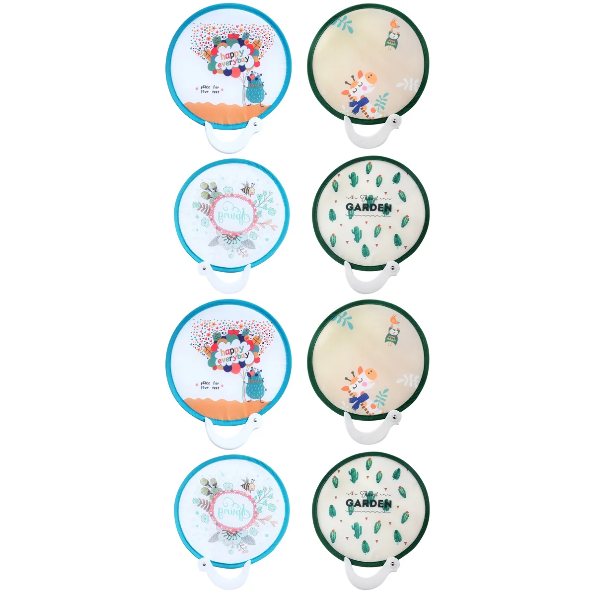 

8 pcs Folding Fan Mini Cartoon Lightweight Portable Round Shape with Handle for Kids Children Random