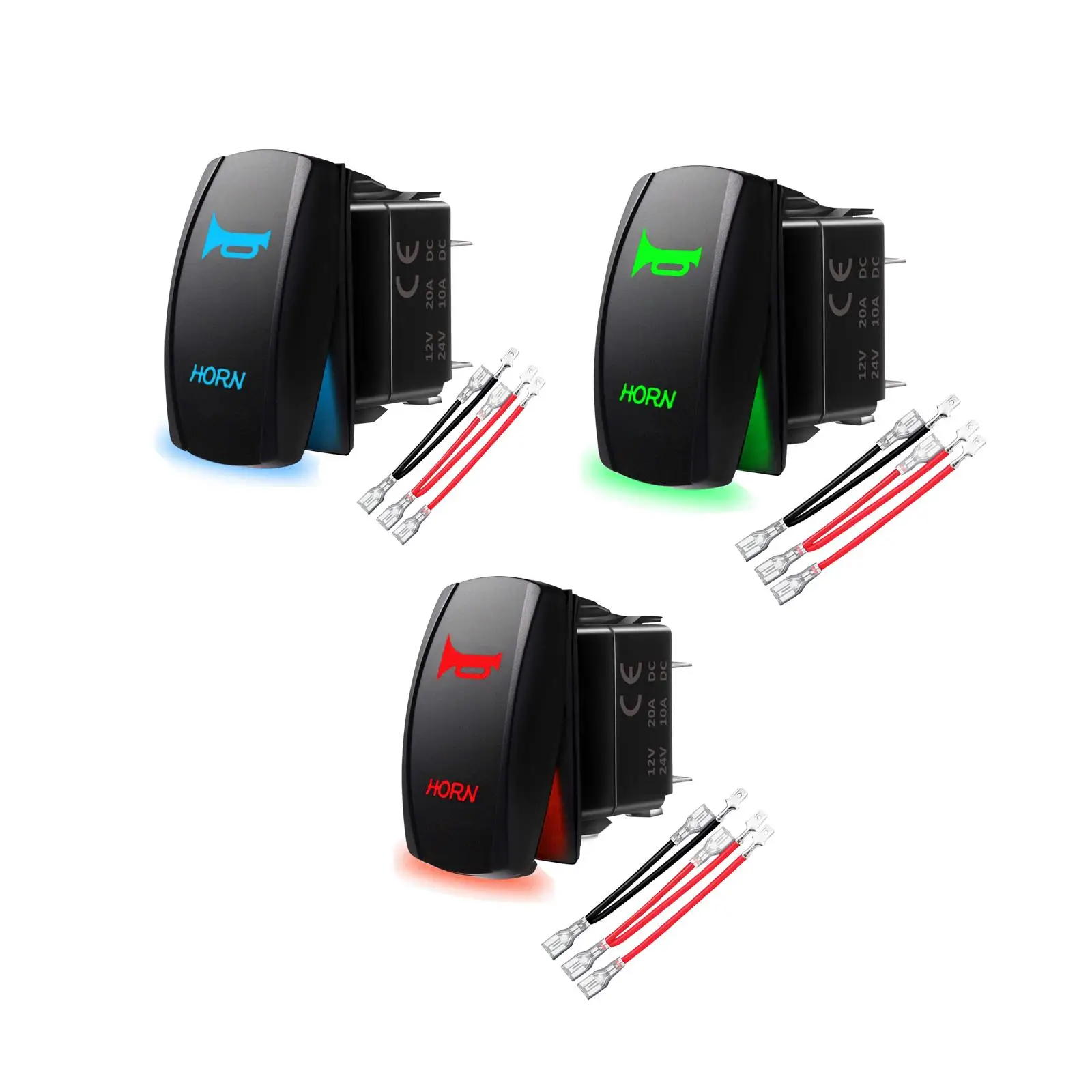 

Horn Button Rocker Switch Universal Easy to Install Sturdy Toggle Switch Momentary with Cable for Marine Car Train UTV Accs