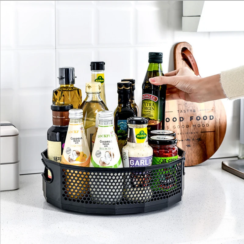 

Multi-functional Seasoning Storage Box Kitchen Bottle Jar Drain Basket Bathroom Storage Shelfs Kitchen Organizer Rotatable Racks